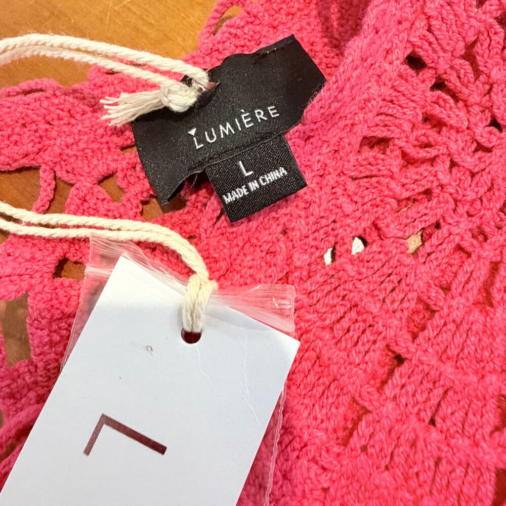 Lumiere Pink Crochet Tank Top Scalloped Open Knit Boho Large NWT - Picture 3 of 12